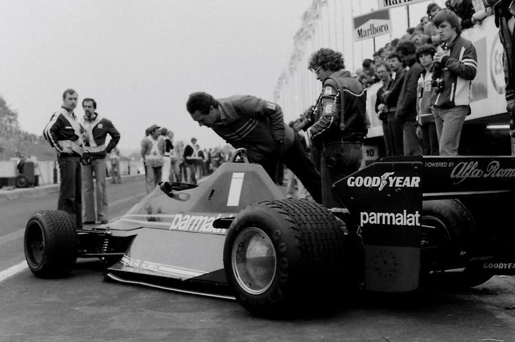 Niki Lauda in his Brabham BT46 racing car in the pits Brands Hatch